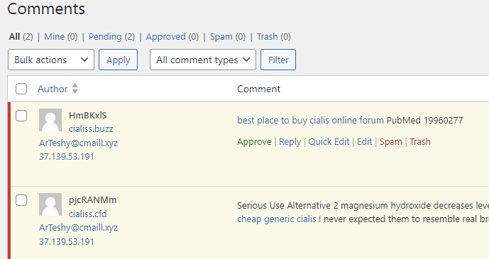 enabling comments causes spam
