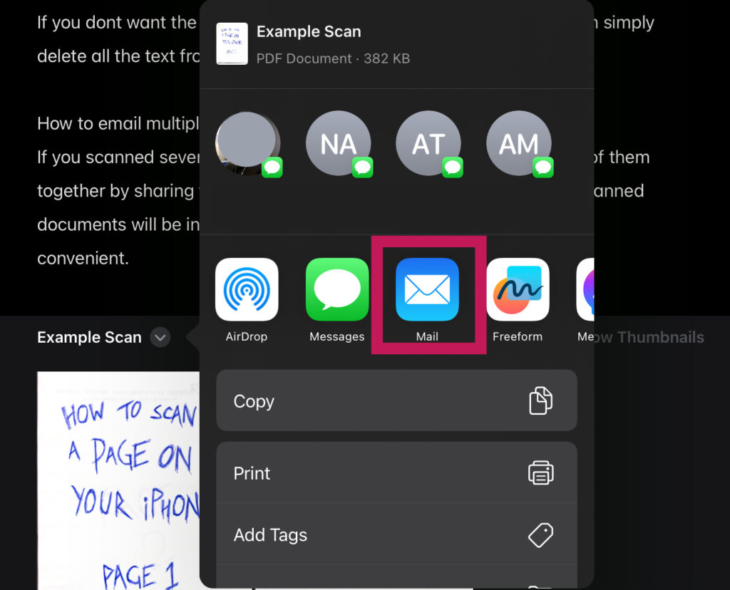 How to email a scanned document from notes on iPhone or iPad