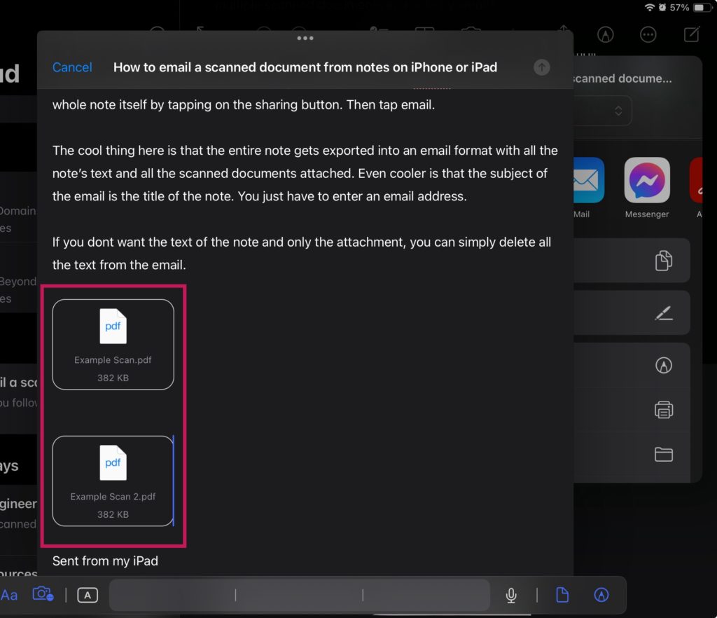 How to email a multiple scanned documents from notes on iPhone or iPad